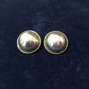 Round Button Clip Earrings 925 Silver